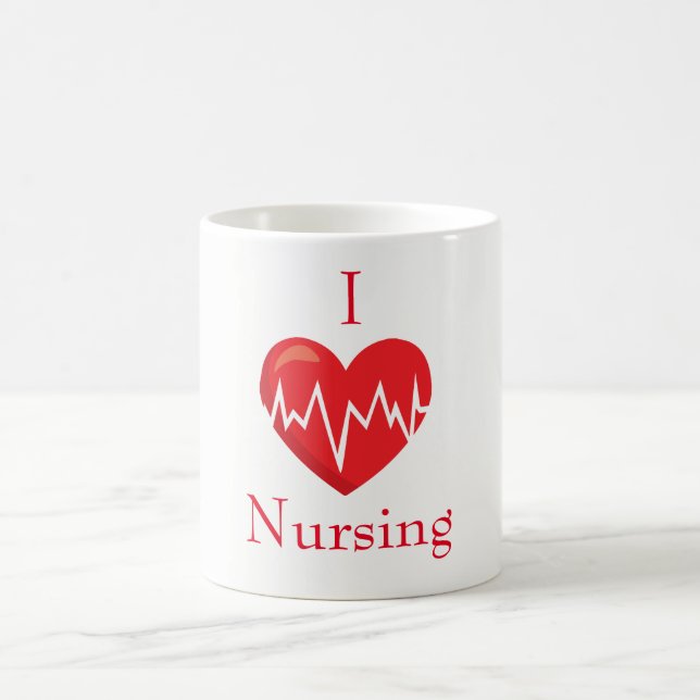 I love nursing heartbeat on red heart coffee mug (Center)