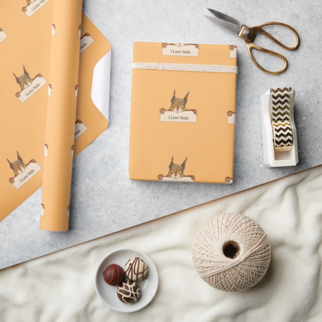 I Love Nuts Squirrel Holding Custom Sign  Wrapping Paper (Crafts)