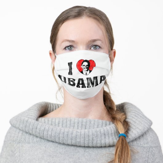 I Love Obama Adult Cloth Face Mask (Worn)