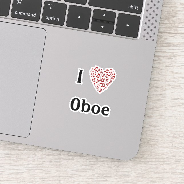 I Love Oboe Red Heart of Music Notes Vinyl Sticker (Detail)