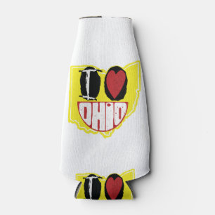 I Love Ohio Smiling Happy Face  Bottle Cooler
