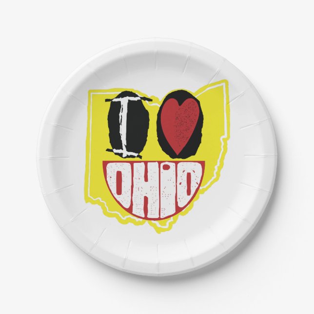 I Love Ohio Smiling Happy Face  Paper Plates (Front)