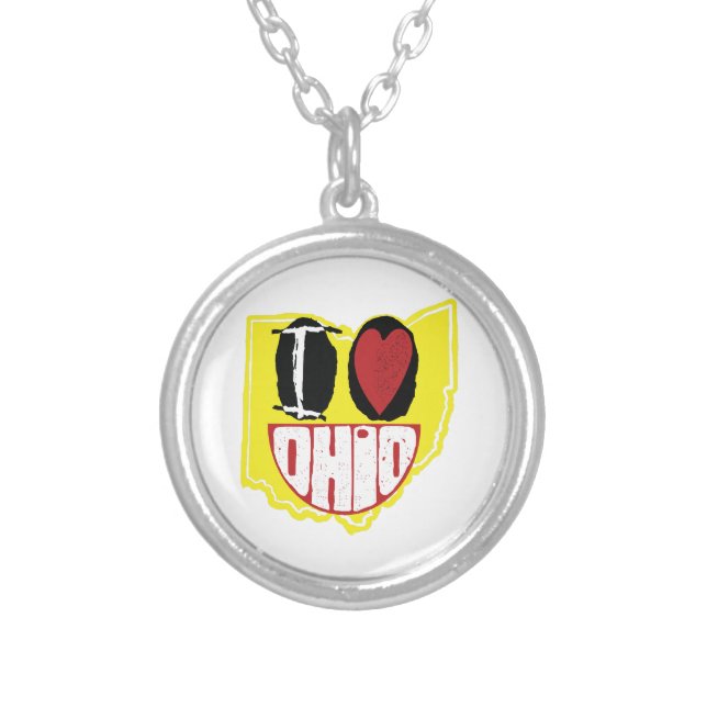 I Love Ohio Smiling Happy Face  Silver Plated Necklace (Front)