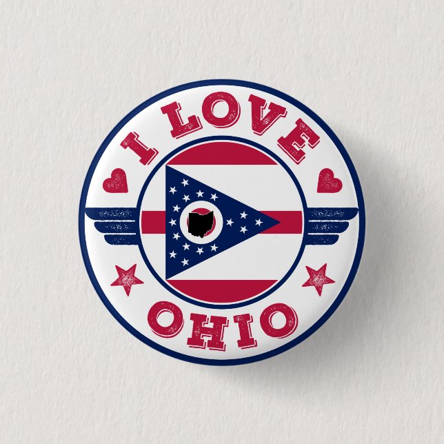 I Love Ohio State Flag and Map Button (Front)