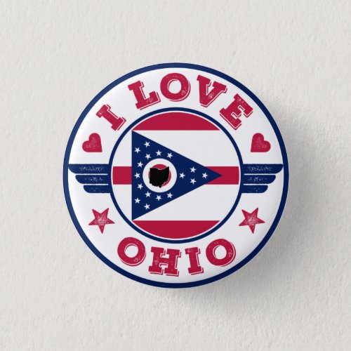 I Love Ohio State Flag and Map Button
