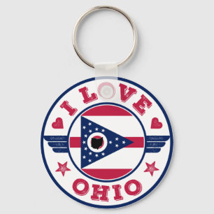 I Love Ohio State Flag and Map Keychain
