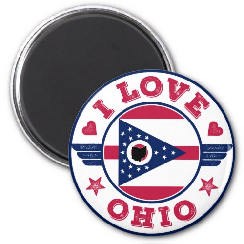 I Love Ohio State Flag and Map Magnet