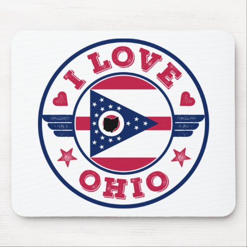 I Love Ohio State Flag and Map Mouse Pad