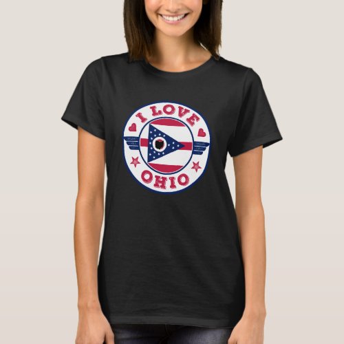 I Love Ohio State Flag and Map T_Shirt