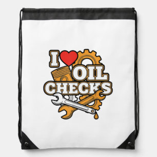 I Love Oil Checks Funny Auto Mechanic Car Men Wome Drawstring Bag