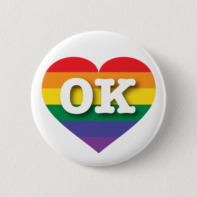 I Love Oklahoma Rainbow Heart Button (Front)
