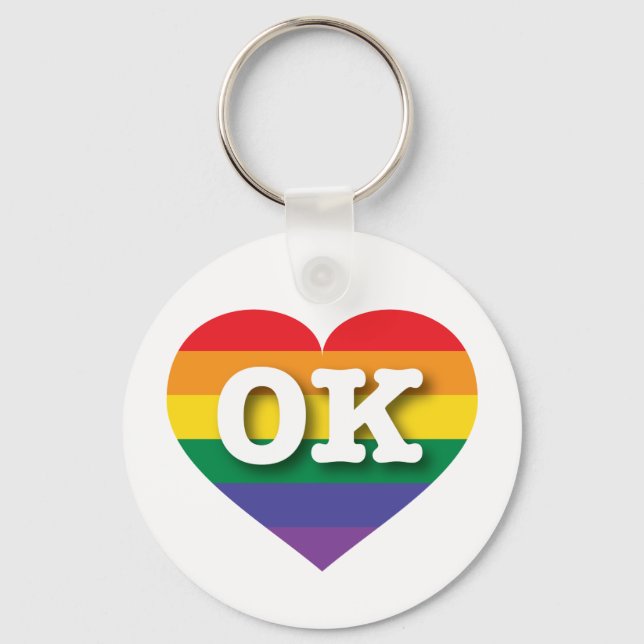 I Love Oklahoma Rainbow Heart Keychain (Front)