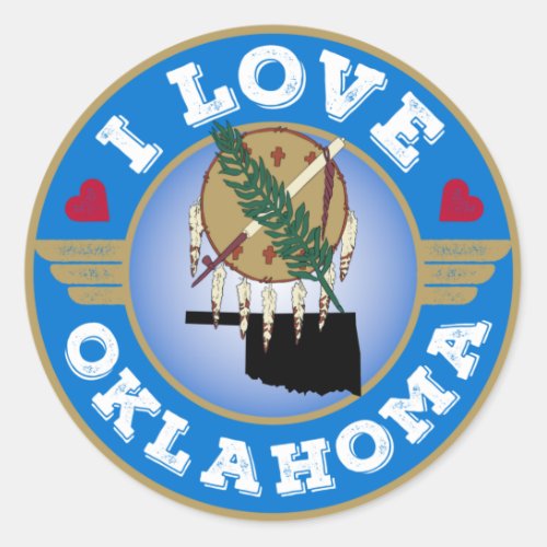 I Love Oklahoma State Flag and Map Classic Round Sticker