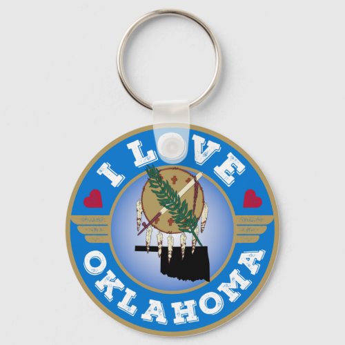 I Love Oklahoma State Flag and Map Keychain