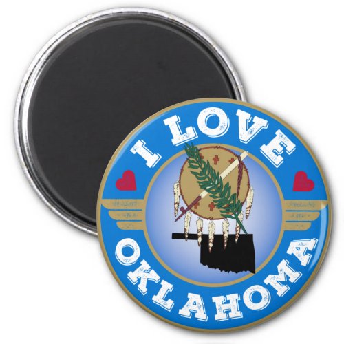 I Love Oklahoma State Flag and Map Magnet