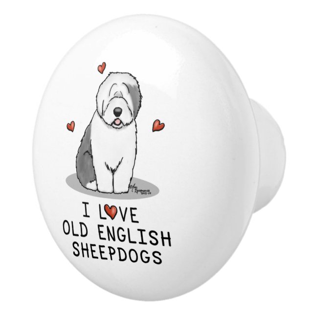 I Love Old English Sheepdogs (Gray 1) Cute OES Ceramic Knob (Right)