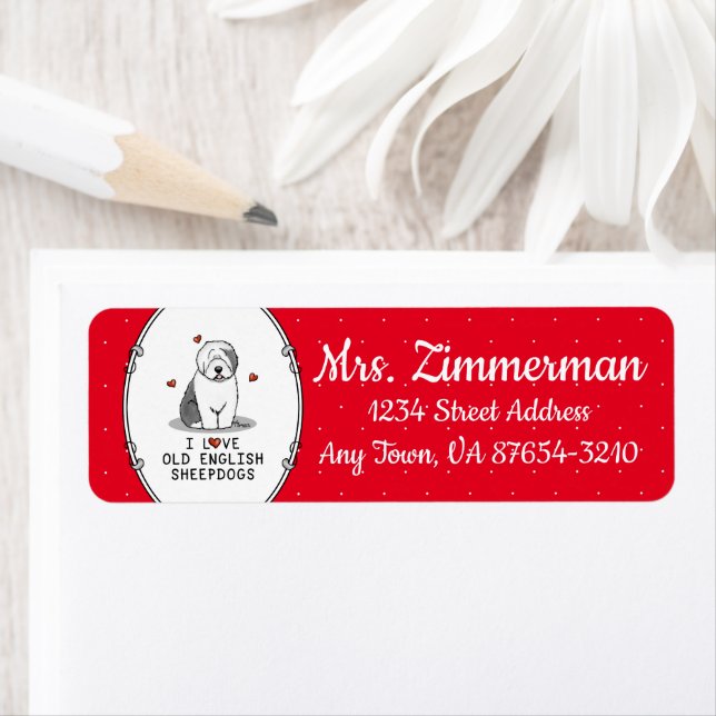 I Love Old English Sheepdogs (Gray 1) Cute OES Label (Insitu)