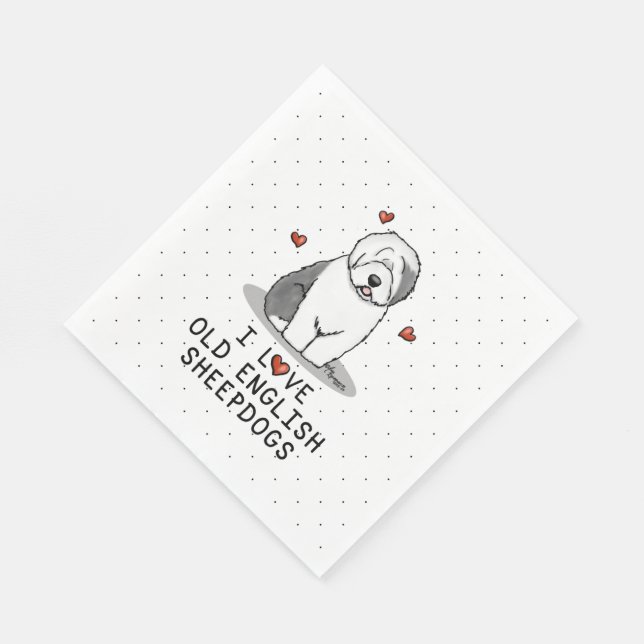 I Love Old English Sheepdogs (Gray 1) Cute OES Napkins (Corner)
