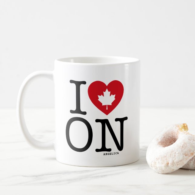 I Love ON | I Heart Ontario Canada Personalized Coffee Mug (With Donut)