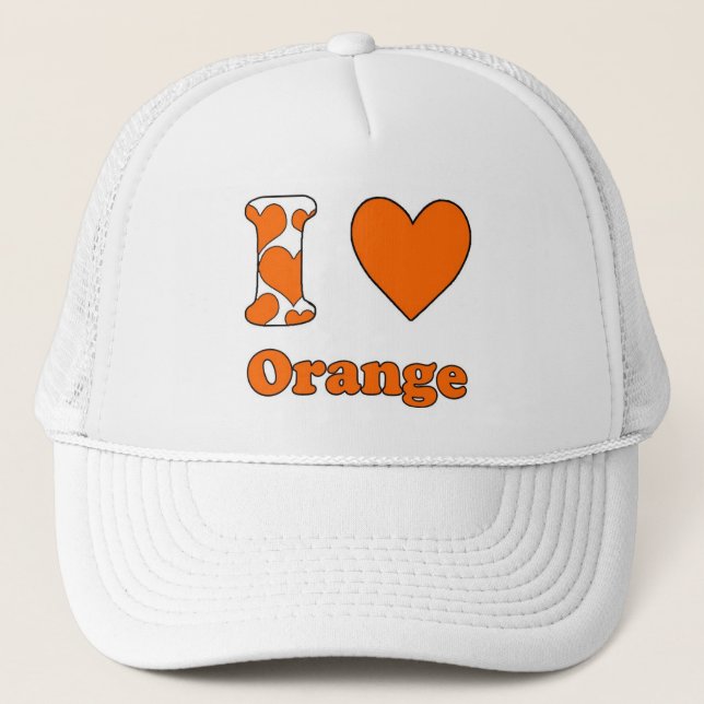I love Orange Trucker Hat (Front)