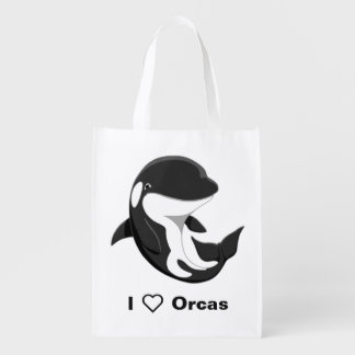 I Love Orcas Cute Killer Whale Reusable Grocery Bag