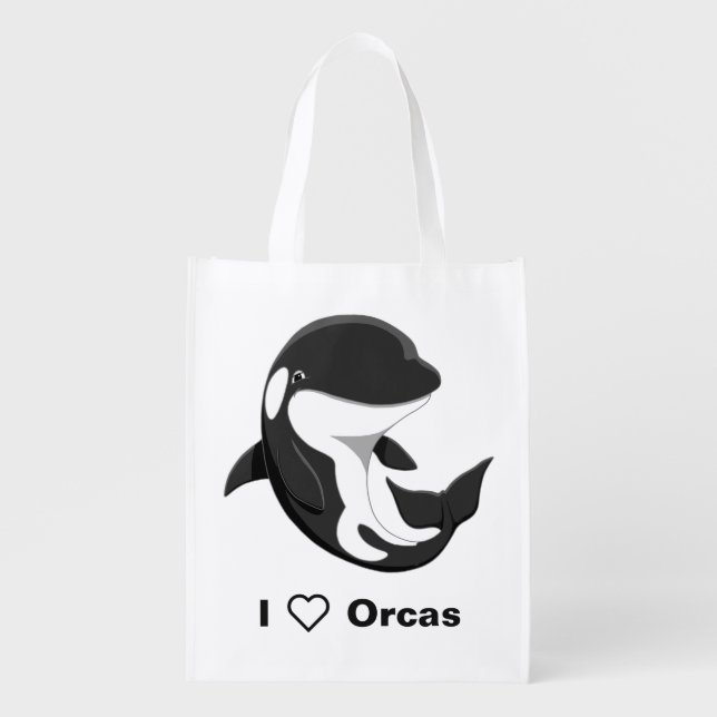 I Love Orcas Cute Killer Whale Reusable Grocery Bag (Front)