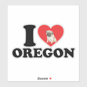 I Love Oregon And My Pug Sticker