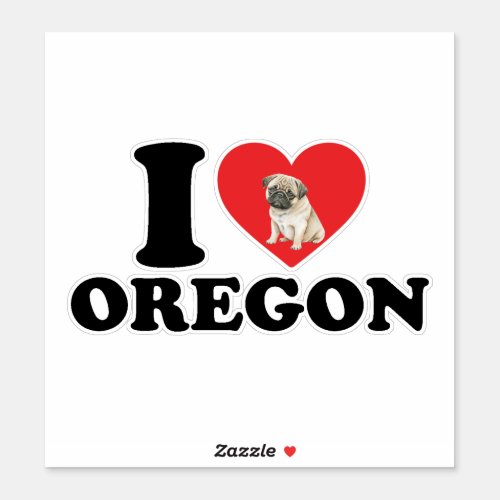 I Love Oregon And My Pug Sticker