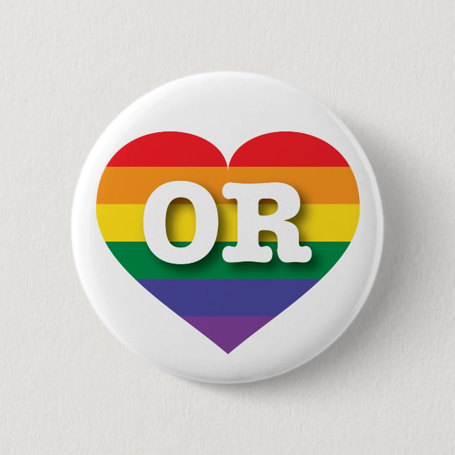 I Love Oregon Rainbow Heart Button (Front)