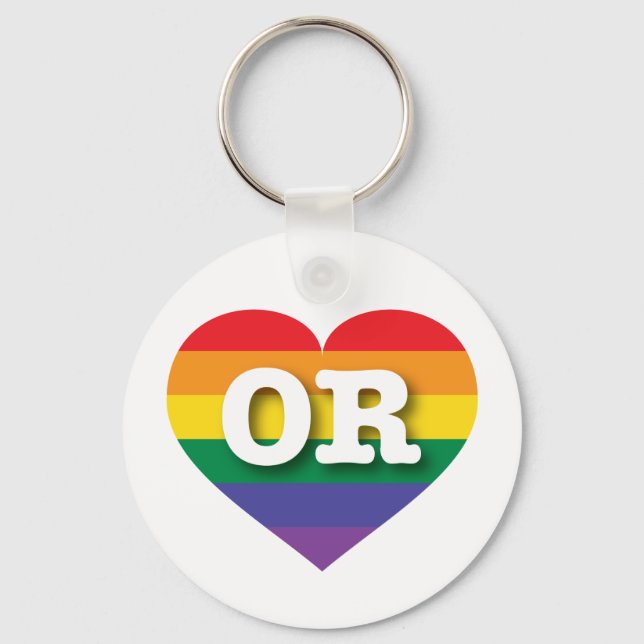 I Love Oregon Rainbow Heart Keychain (Front)