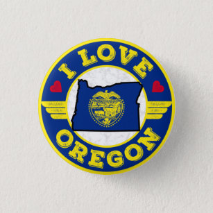 I Love Oregon State Map and Flag Button