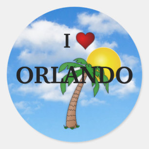 I LOVE ORLANDO - PALM TREE AND SUNSHINE CLASSIC ROUND STICKER
