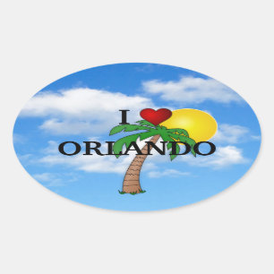 I LOVE ORLANDO - PALM TREE AND SUNSHINE OVAL STICKER