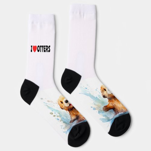 I Love Otters Cute Sea Otter in Water Personalized Socks