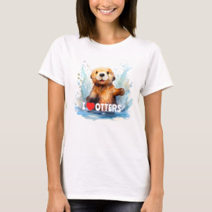 I Love Otters Cute Sea Otter in Water Personalized T-Shirt