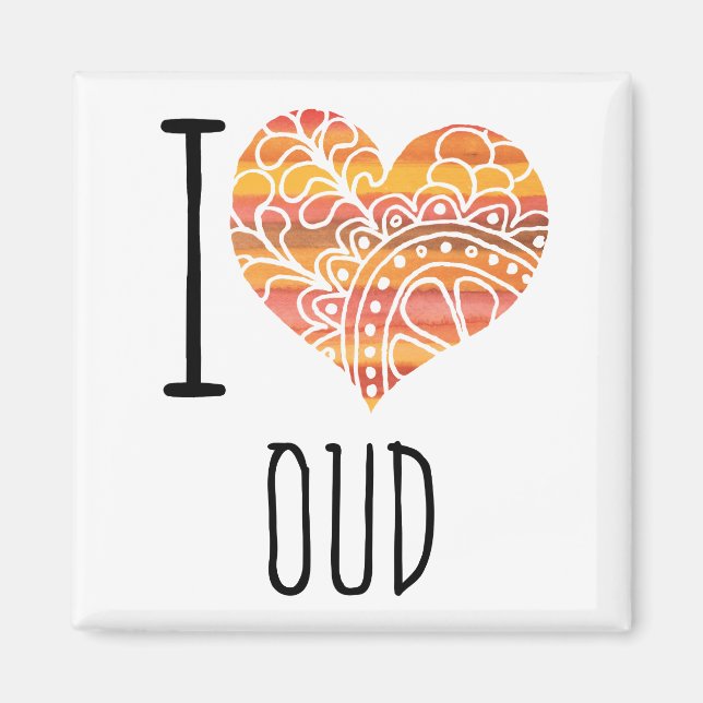 I Love Oud Orange Mandala Heart Magnet (Front)