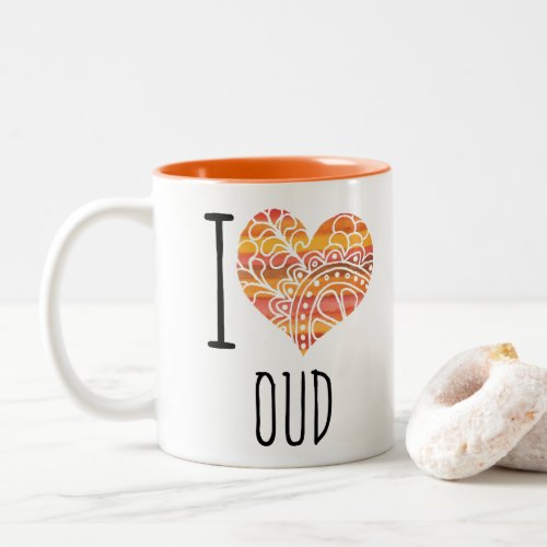 I Love Oud Yellow Orange Mandala Heart Two-Tone Coffee Mug