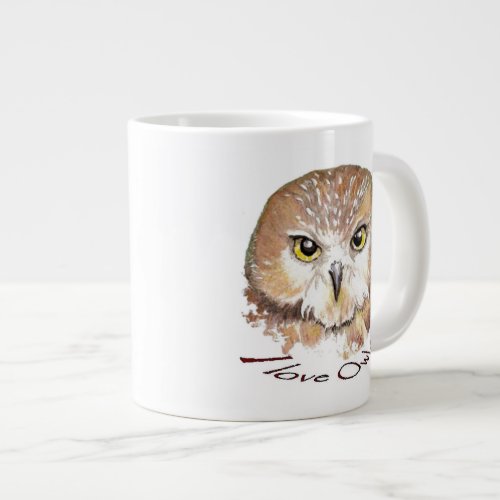 I love Owls Watercolor Saw Whet Bird Animal Large Coffee Mug