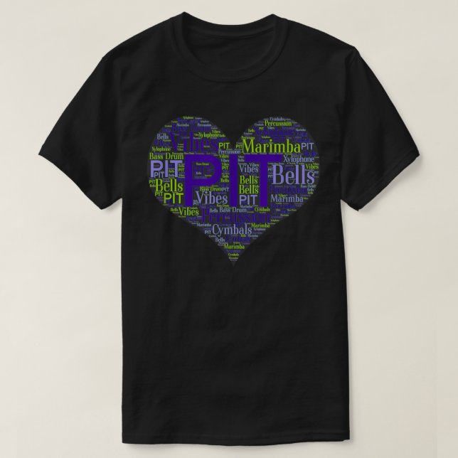 I Love P Marching Band Percussion Heart Word Cloud T-Shirt (Design Front)