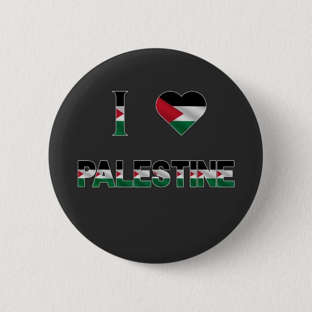 I Love Palestine Heart Flag Unity Freedom Button (Front)
