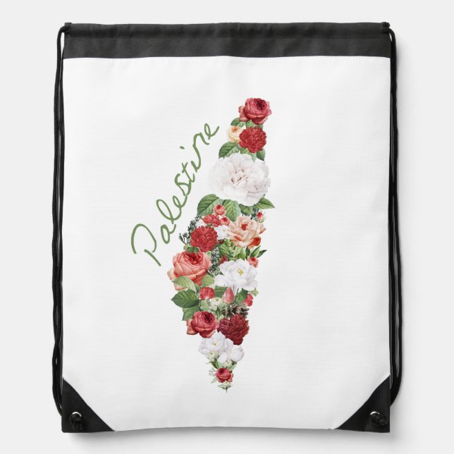 I Love Palestine My Homeland Palestinian Map Drawstring Bag (Front)