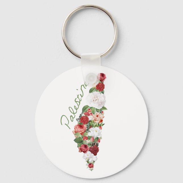 I Love Palestine My Homeland Palestinian Map Keychain (Front)