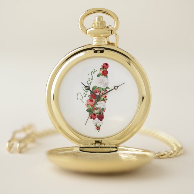 I Love Palestine My Homeland Palestinian Map   Pocket Watch (Inside)