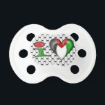 I love Palestine Pacifier<br><div class="desc">free Palestine
free Gaza
I love Palestine
I heart Palestine
Palestinian flag in shape of heart
kufiya cloth
Keffiyeh scarf
shemagh head dress
End the occupation
BDS movment
boycott Israel
green red black white flag Palestine</div>