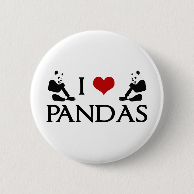 I Love Panda Bears Cute Pinback Button (Front)