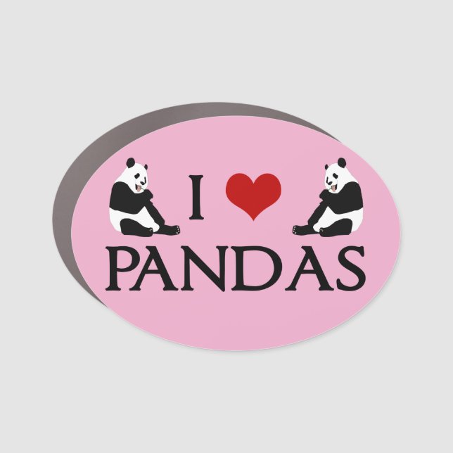 I Love Pandas Cute Pink Panda Bear Car Magnet (Front)