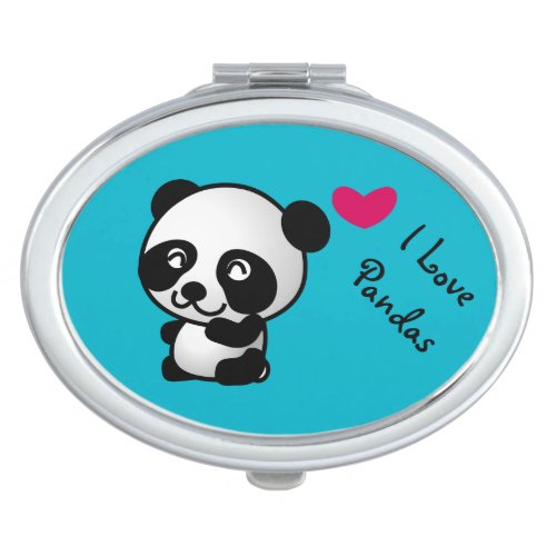 I Love Pandas panda bear with heart Mirror For Makeup