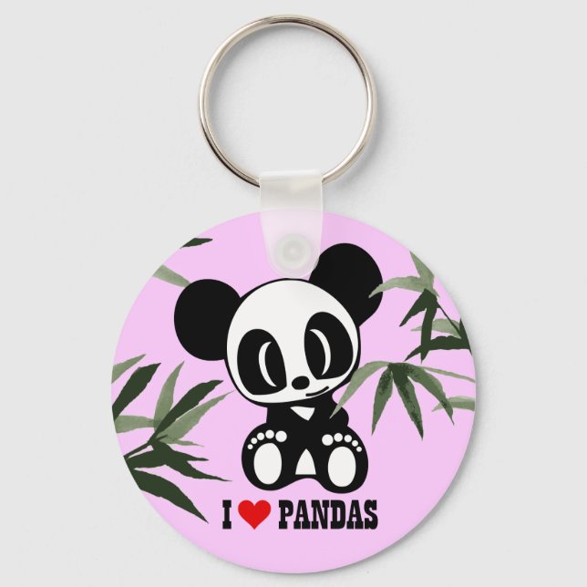 I Love Pandas - Pink Keychain (Front)
