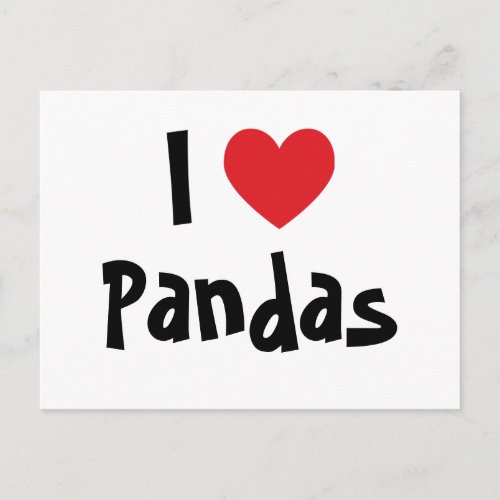 I Love Pandas Postcard