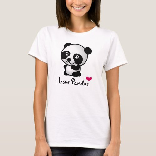 I love pandas with a cute panda bear and a heart T_Shirt
